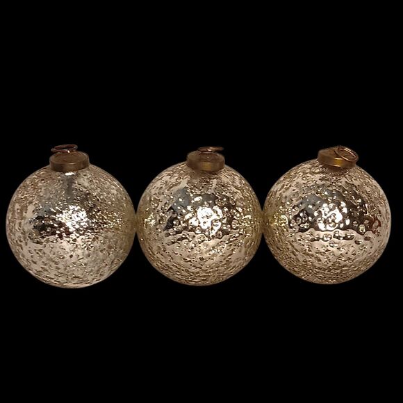 Large Silver Crackle Glass Christmas Ornament Round Kugel Style 4" Set Of Three - Picture 2 of 8